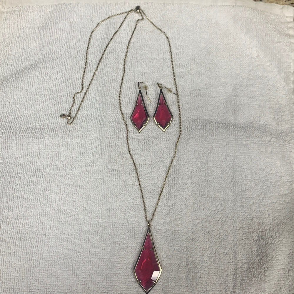 Kendra Scott Red Earrings and Necklace in Gold